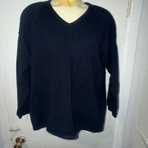 EDDIE BAUER Navy Blue V neck Cotton Knit Sweater-L
